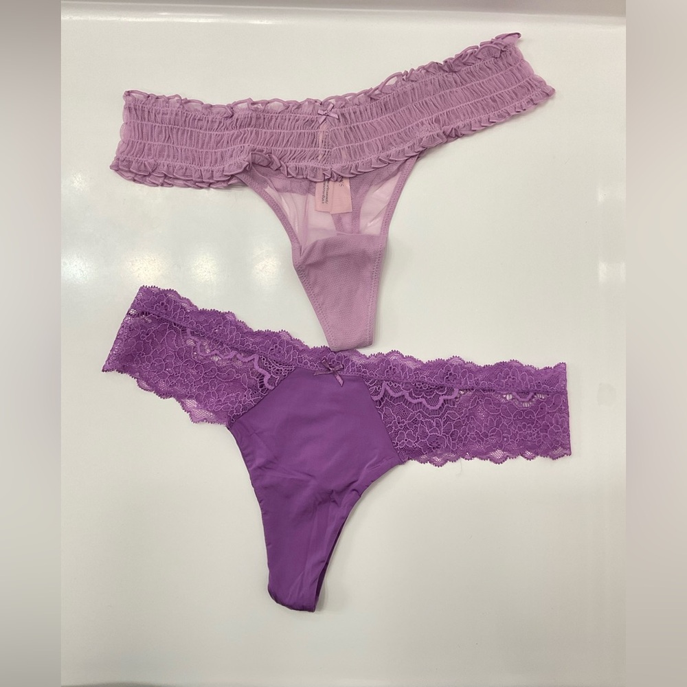 NWT 2pcs victoria’s Secret Lace Trim Purple Thong Set